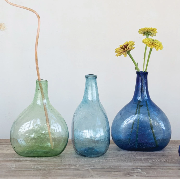 Vase Seeded Glass Decanter Shape 3 Colors 8"h (Sold Individually) by Homeportonline