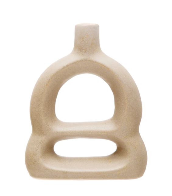 Vase Stoneware Sculptural Shape Matte Beige 8.5" High by Homeportonline