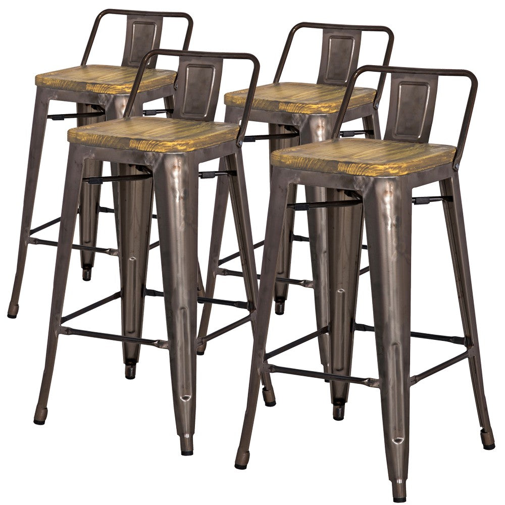 Metropolis Wood Seat Low Back Counter Stool 26in Gunmetal by Homeportonline