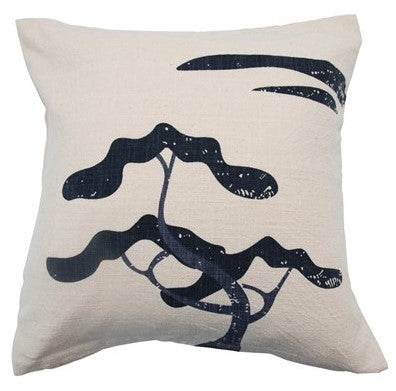 Pillow Cotton Slub Printed Abstract Blue & Natural 20" Square by Homeportonline