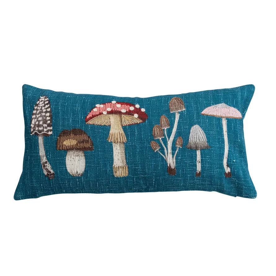 Pillow Lumbar Printed Mushroom w/ Embroidery 28"L x 12"H by Homeportonline