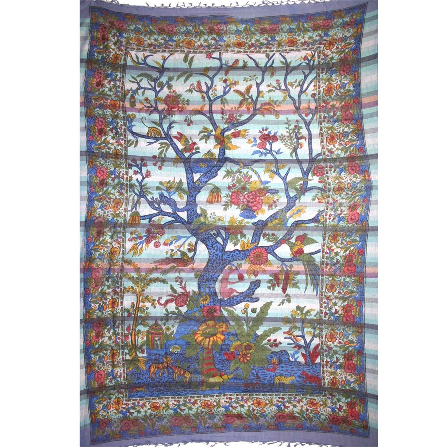 Tapestry Full Size Overprint Madras Tree Of Life Blue by Homeportonline