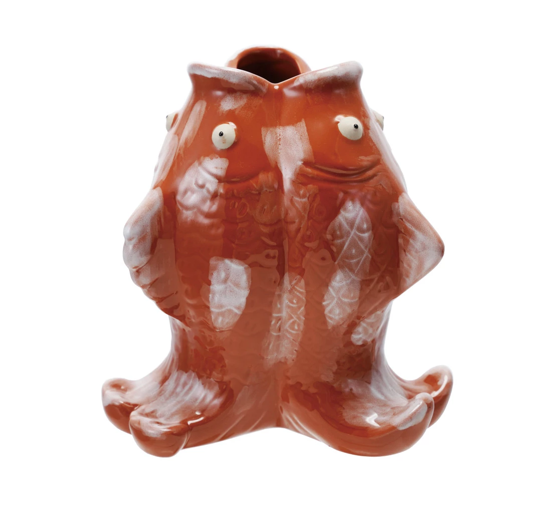 Vase Stoneware Koi Fish Orange 7.25"h by Homeportonline