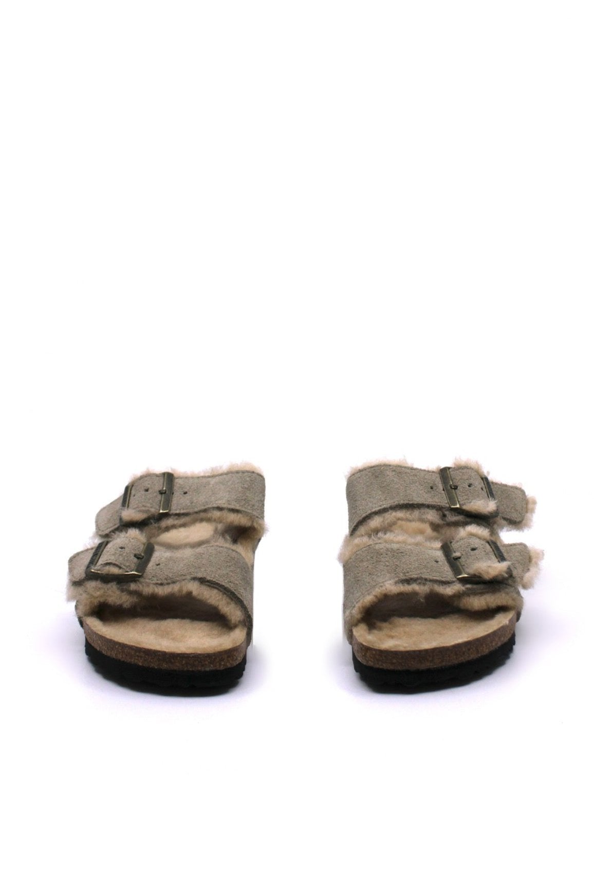 Birkenstock Arizona Shearling Sandal in Taupe Suede (Narrow Fit) by Dear Lucy