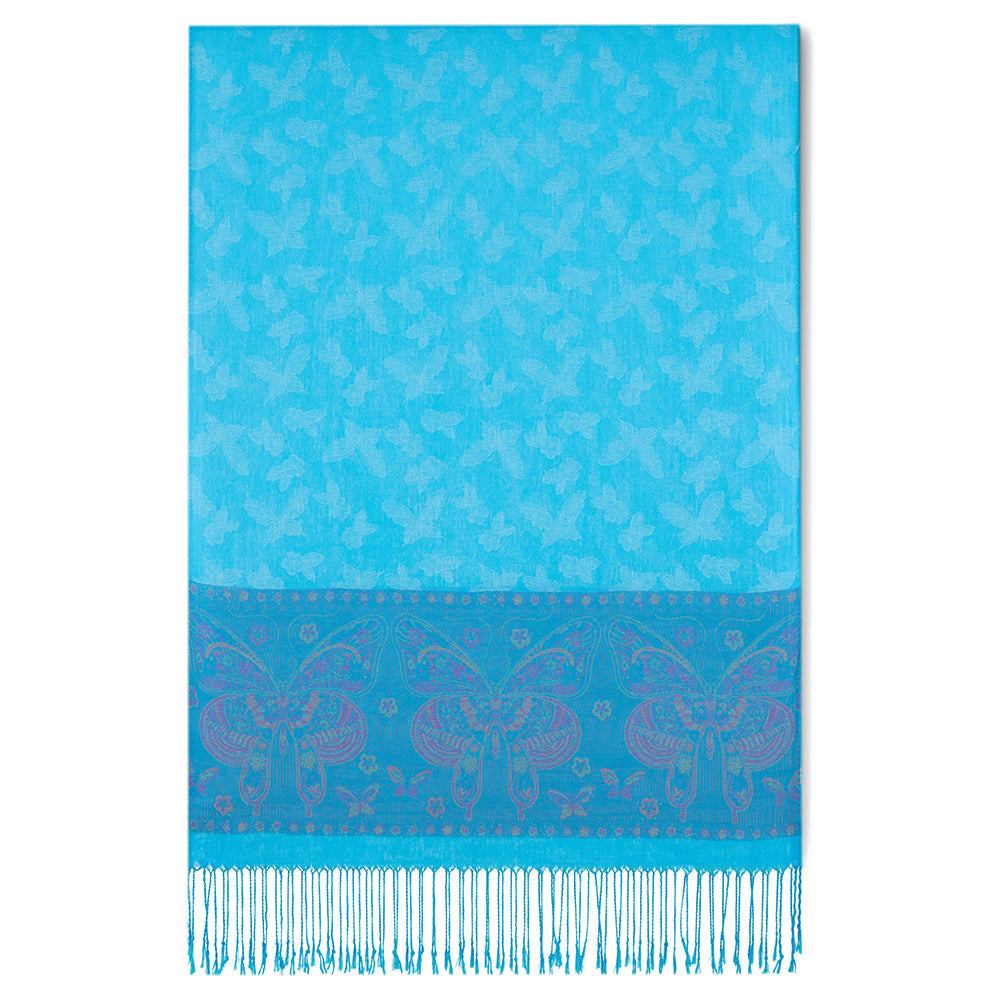 Aqua Butterfly Border Pashmina