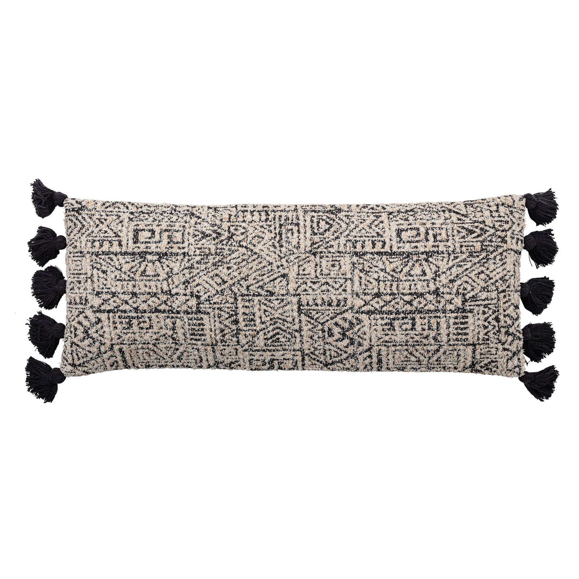 Pillow Lumbar Black and Natural with Tassels by Homeportonline