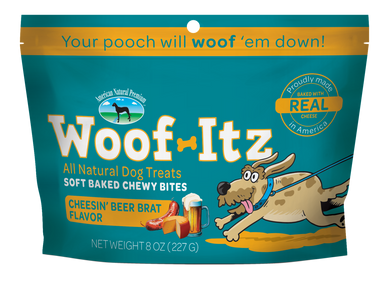 American Natural Premium Dog Treat Woof-Itz Cheesin' Beer Brat 8oz