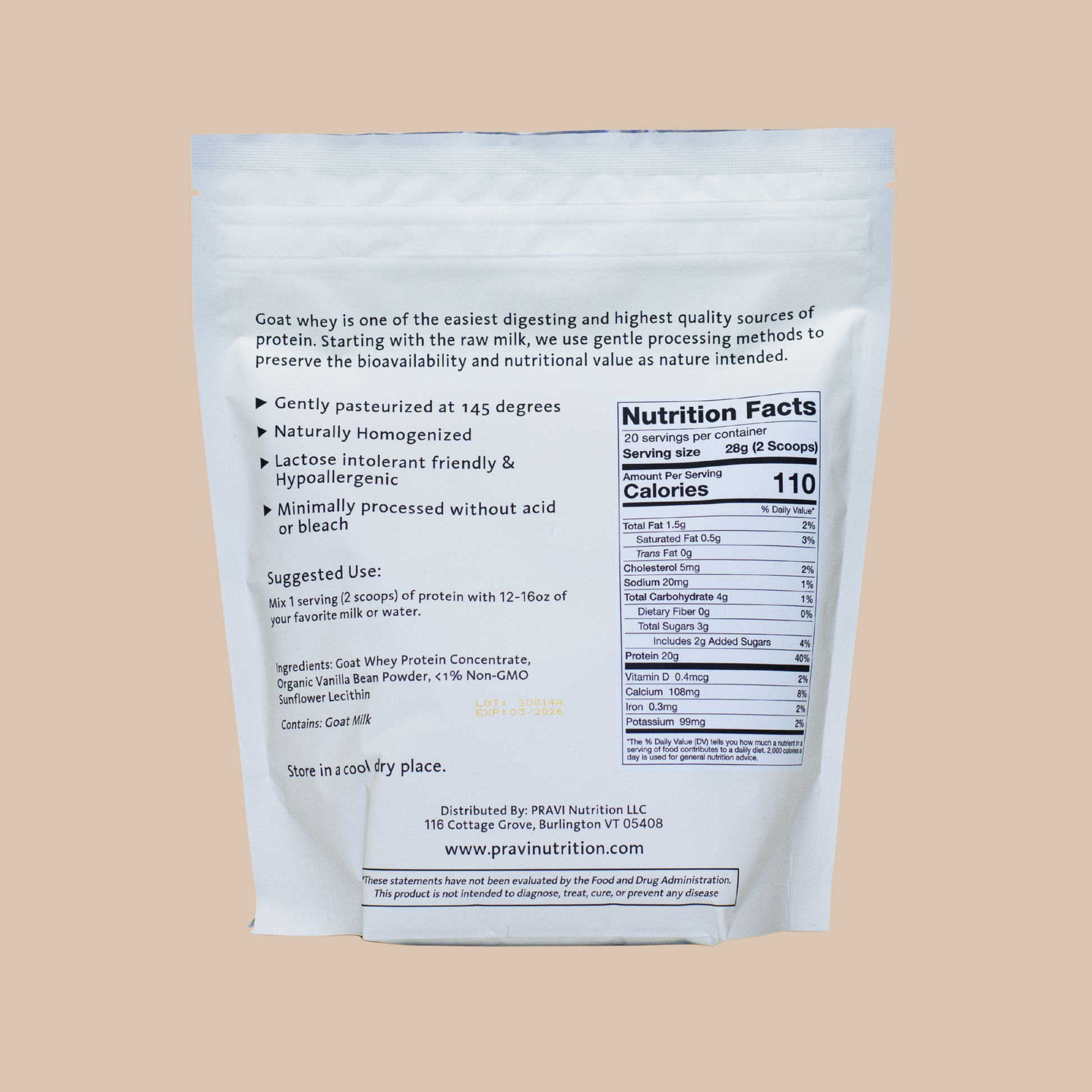 Vanilla Goat Whey Protein by PRAVI Nutrition