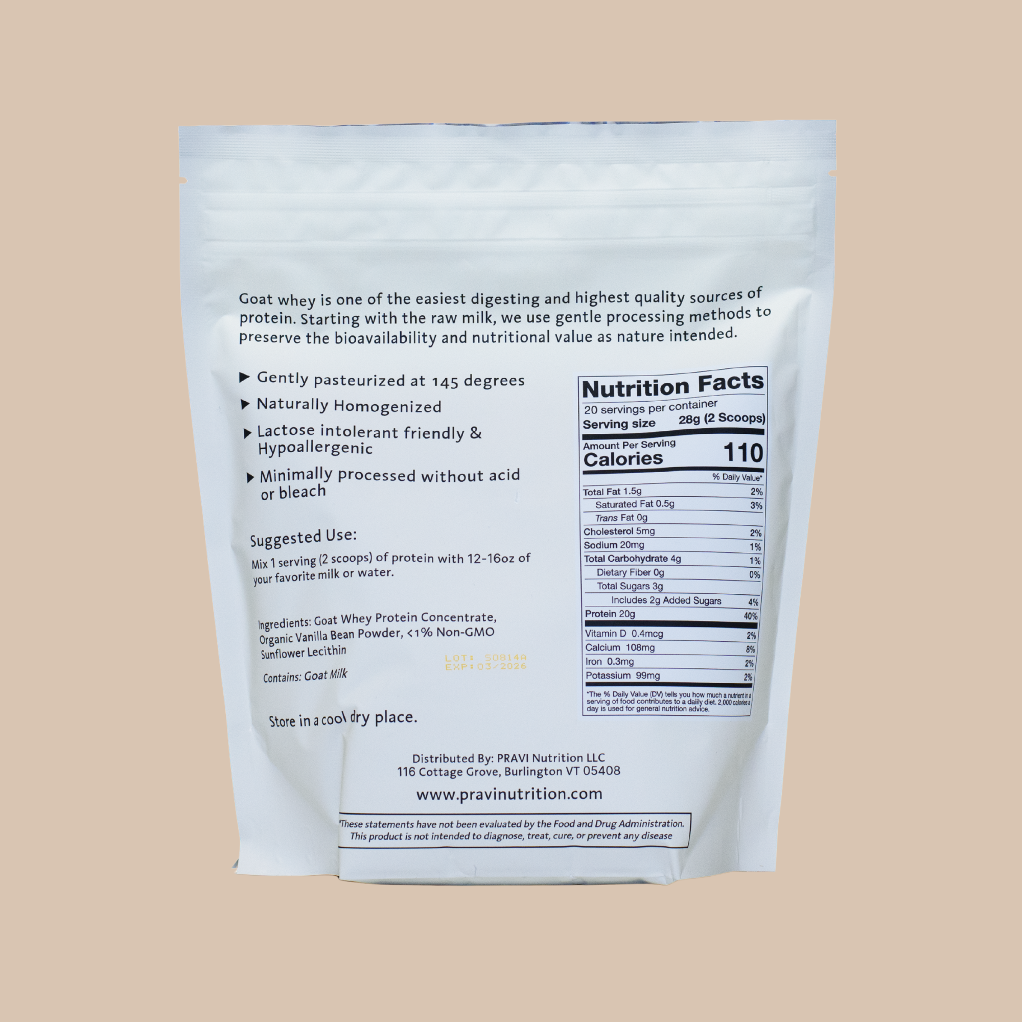 Vanilla Goat Whey Protein by PRAVI Nutrition