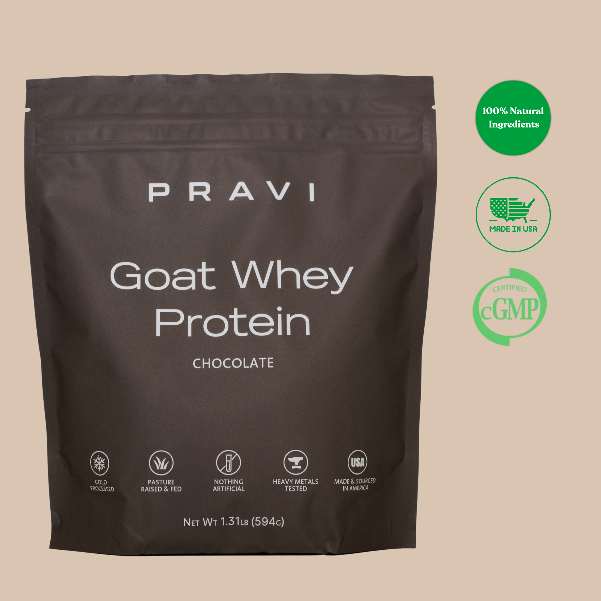 Chocolate Goat Whey Protein by PRAVI Nutrition