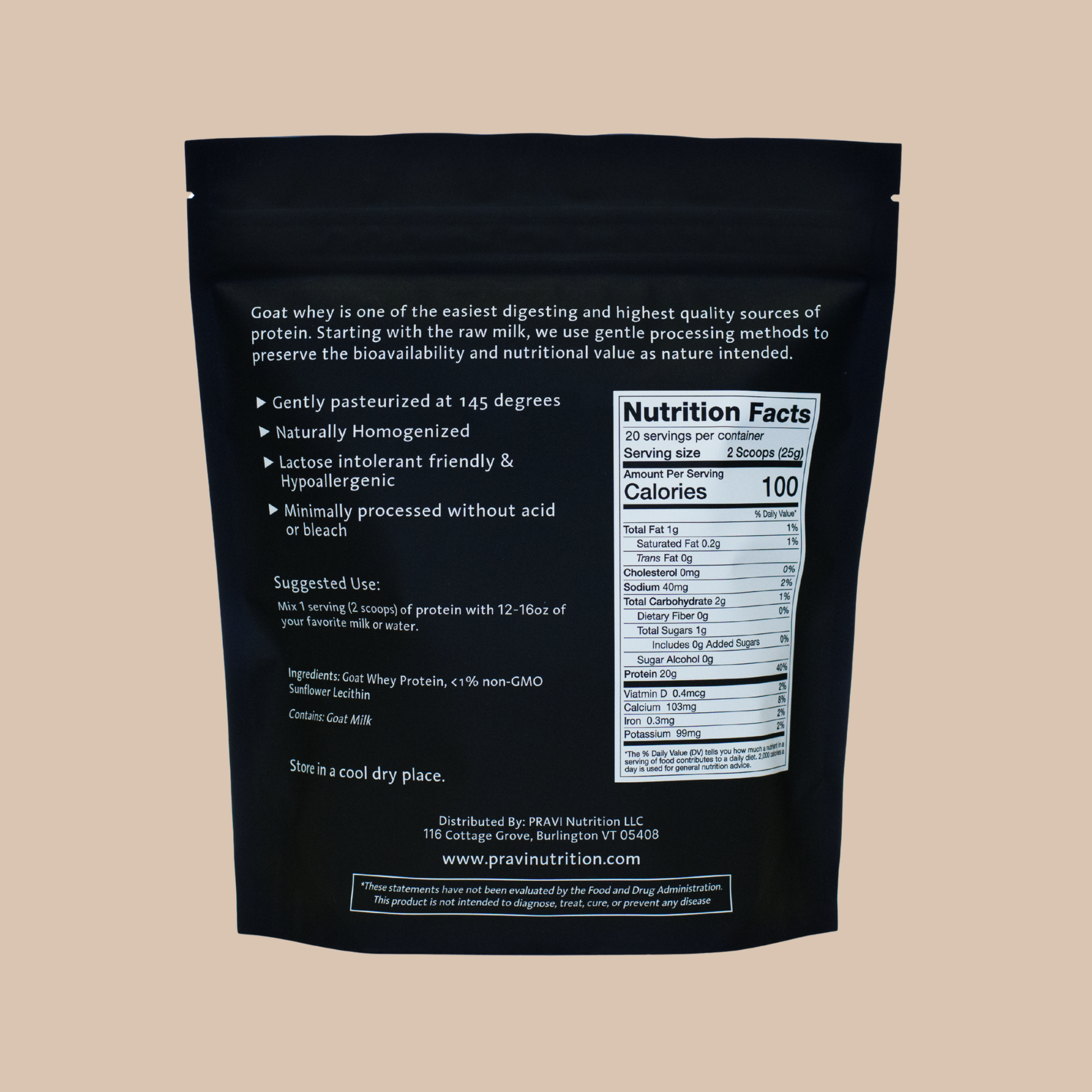 Unflavored Goat Whey Protein by PRAVI Nutrition