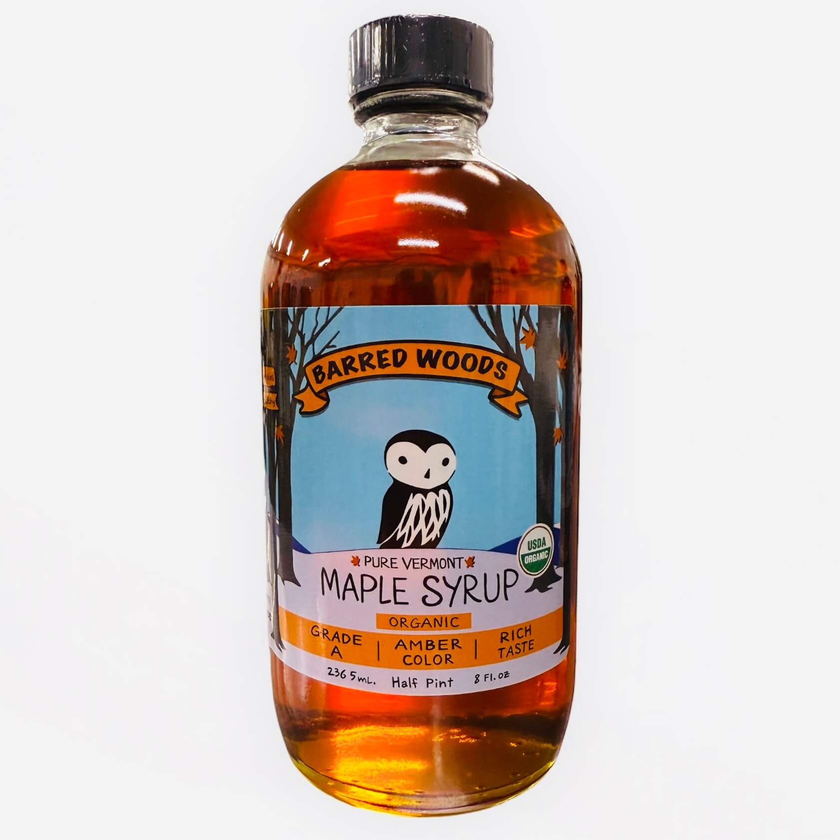 Half Pint Glass Bottle of Pure Organic Vermont Maple Syrup - 8 oz