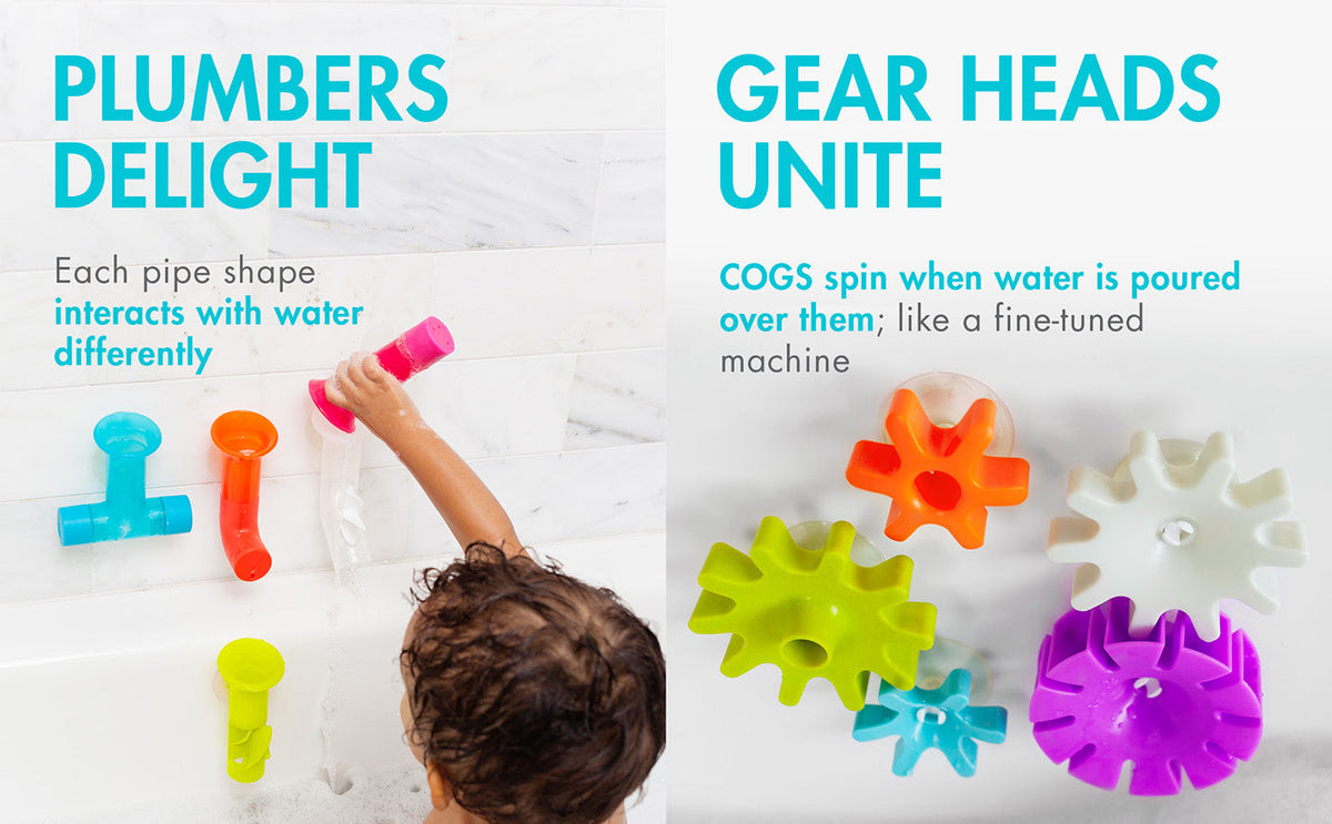 Pipes & Cogs & Tubes | 13 Piece Bath Toy Bundle