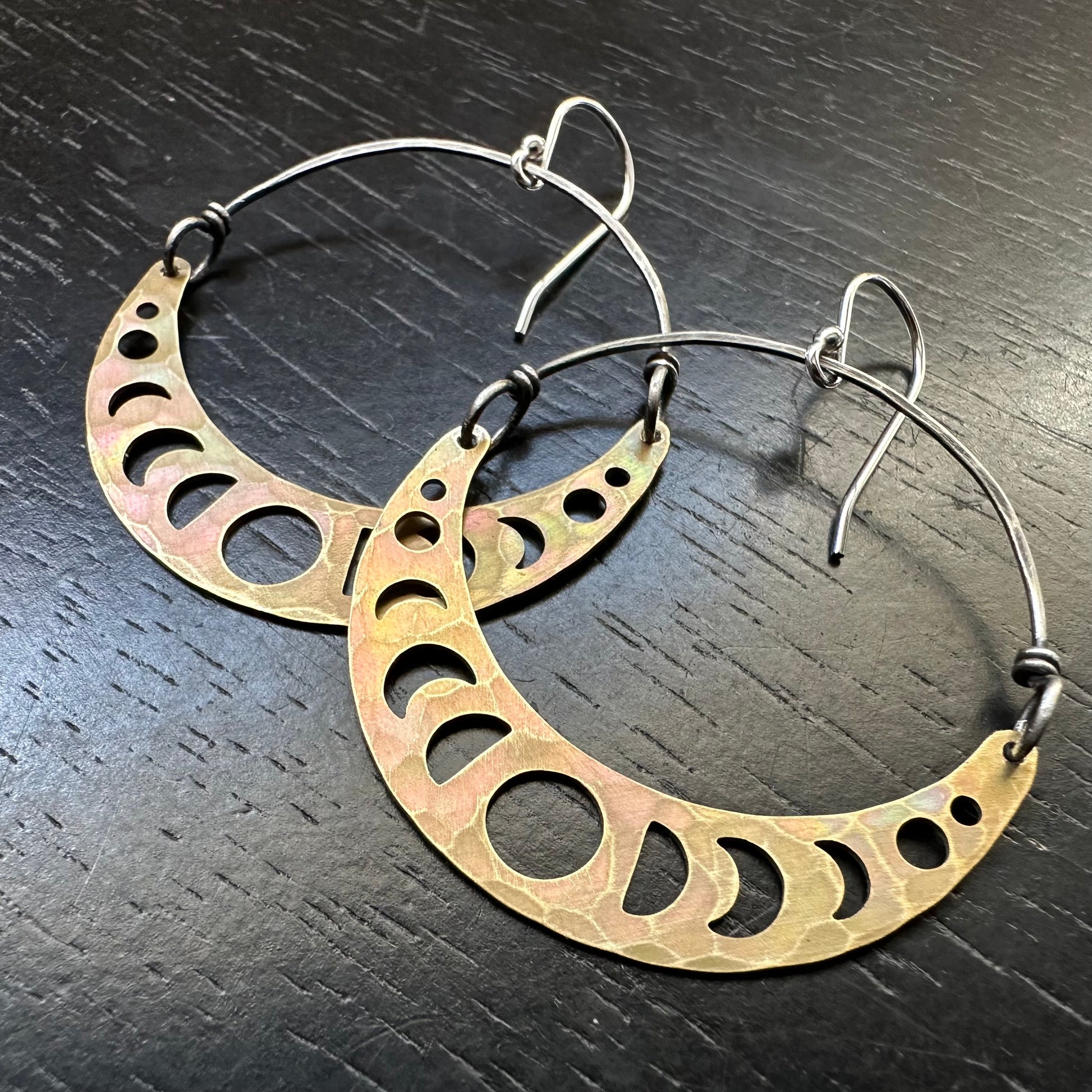 Brass Moon Phase Crescent Earrings by jenkahnjewelry