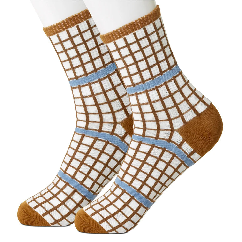 Brown and Blue Windowpane Women's Socks