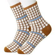 Brown and Blue Windowpane Women's Socks