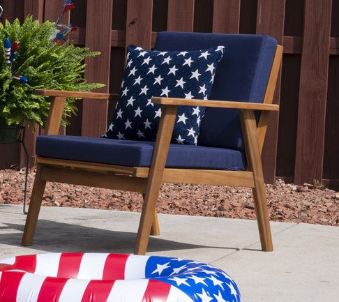 Cosgrove Acacia Wood Outdoor Chair with Blue Cushion by Homeportonline
