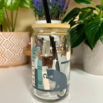 Book & Cat Lover Glass Cup