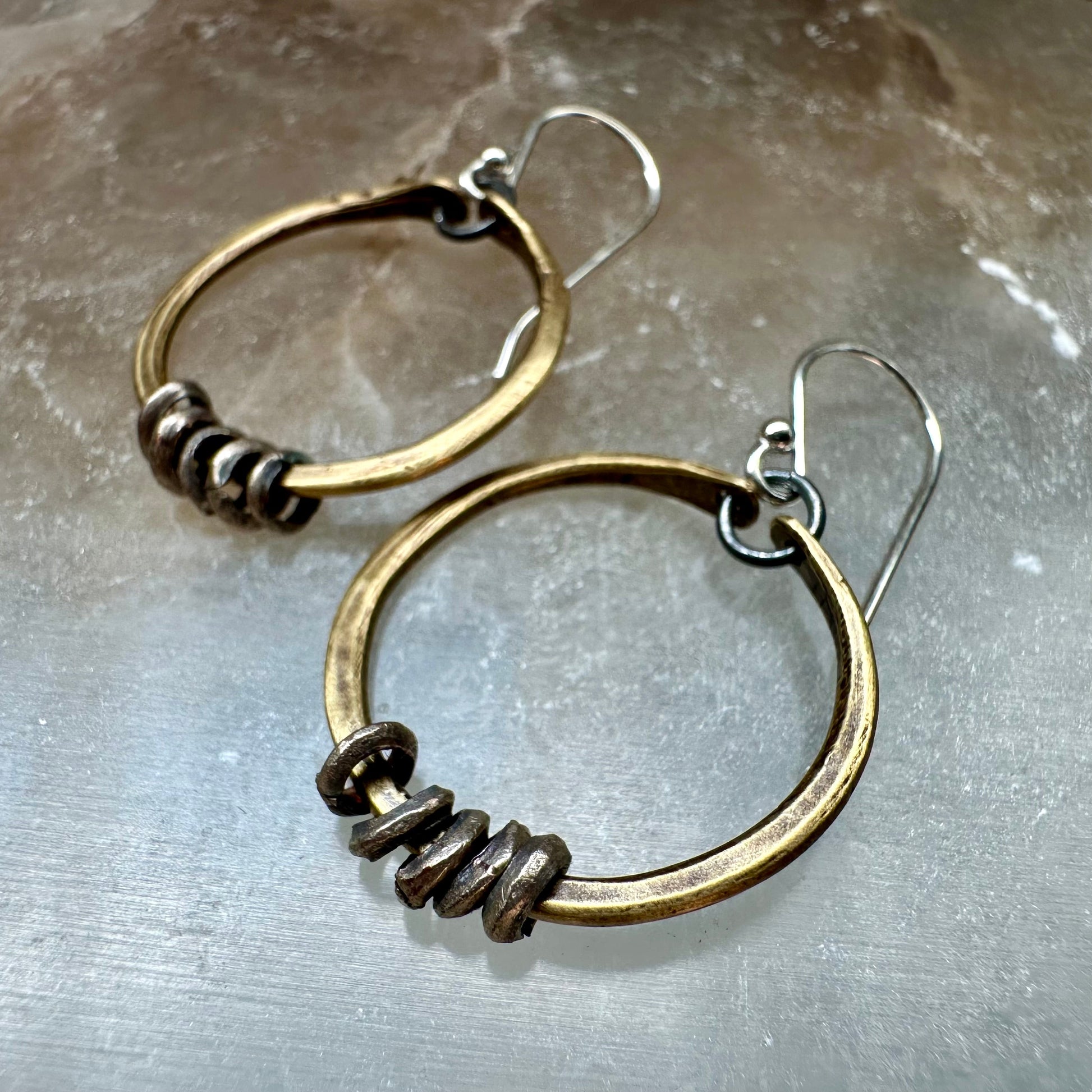 Brass Hoop Earrings with Heishi by jenkahnjewelry