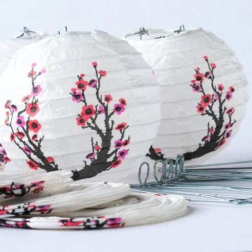 String Lights Paper Lanterns Set of 10 4" Round Cherry Blossom by Homeportonline