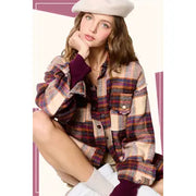 Loose Fit Plaid Button-down Shacket with Pockets