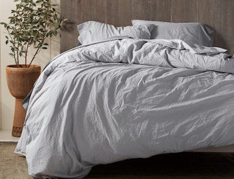 Coyuchi Organic Crinkled Percale Duvet Cover in Pewter