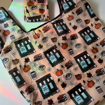 Book Themed Reusable Shopping Bag w/ Fold-Up Pouch