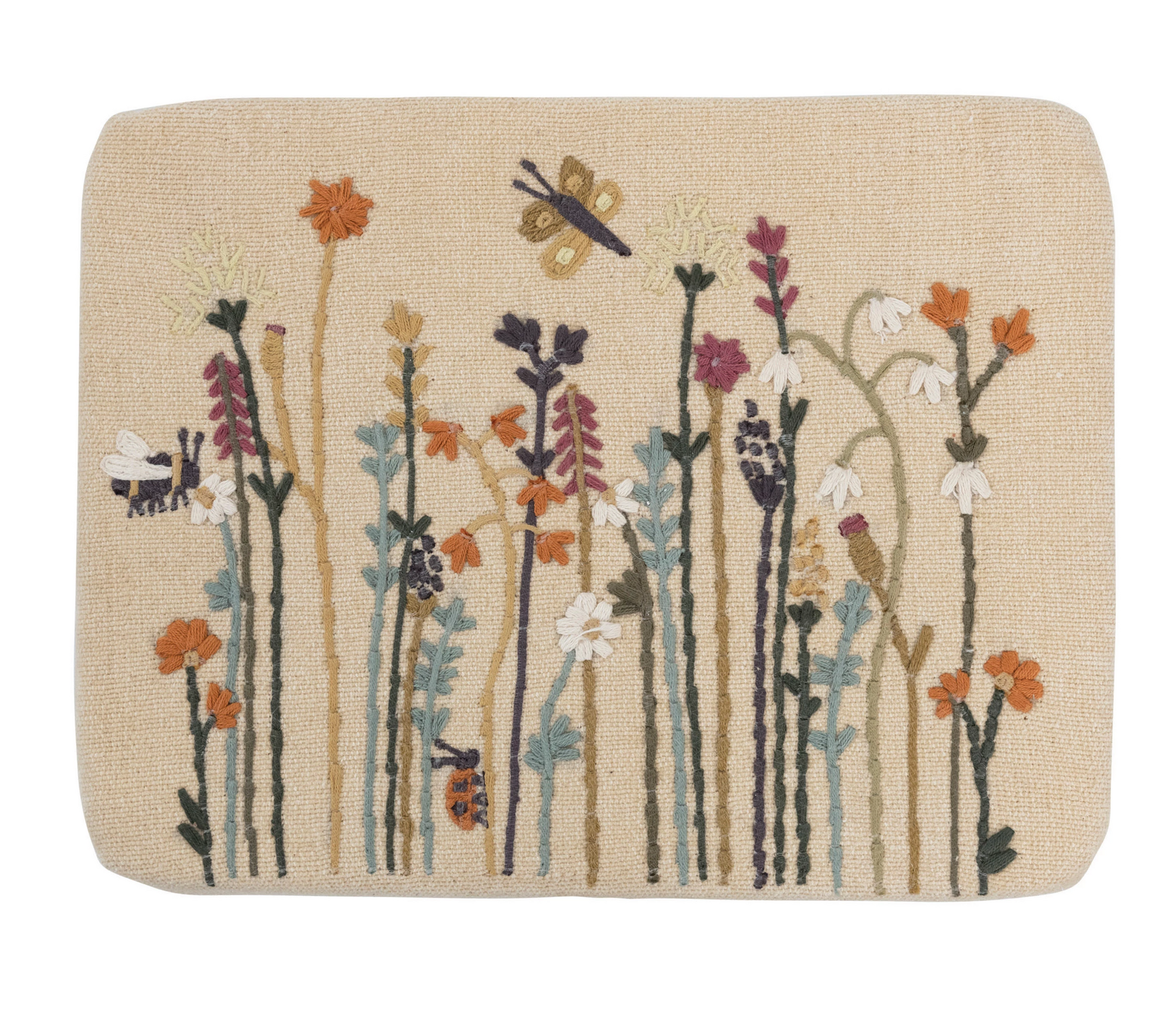 Foot Stool Ottoman Embroidered Floral Top by Homeportonline