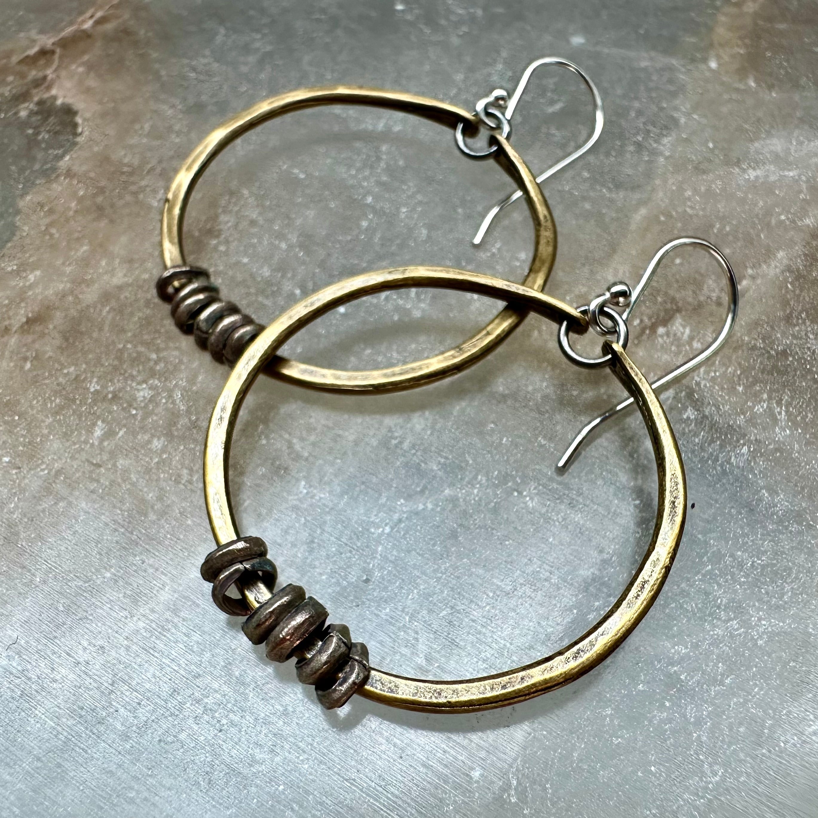 Brass Hoop Earrings with Heishi by jenkahnjewelry