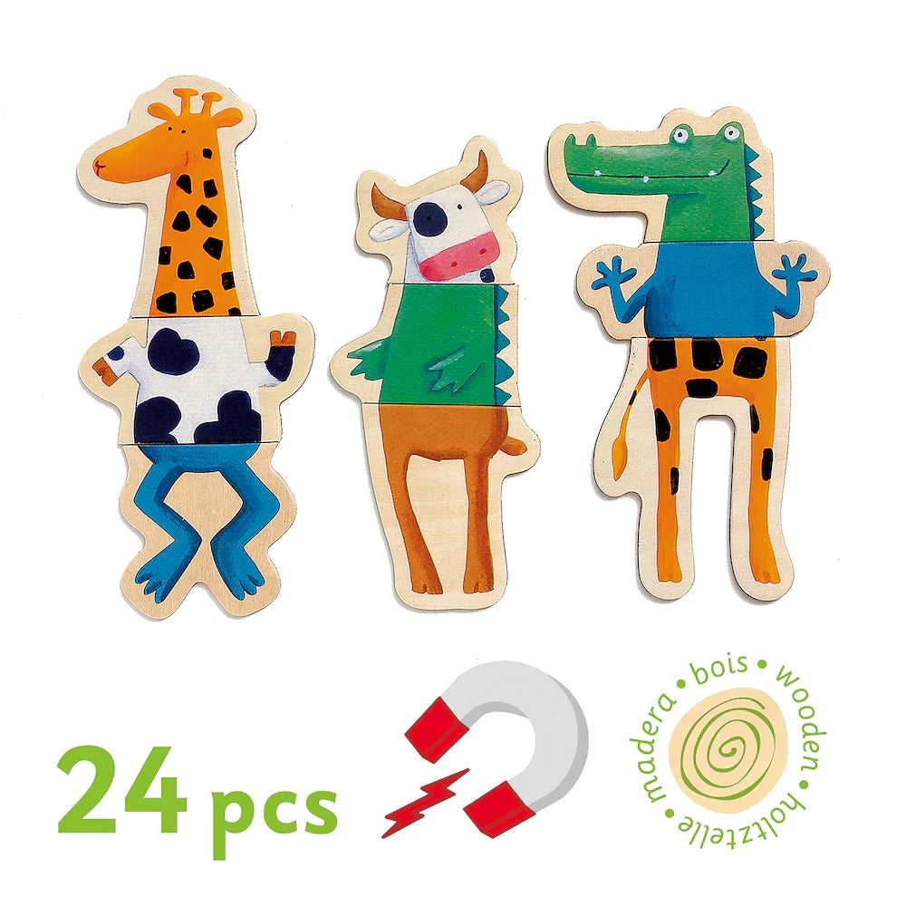 Crazy Animal Mix & Match Wooden Magnets