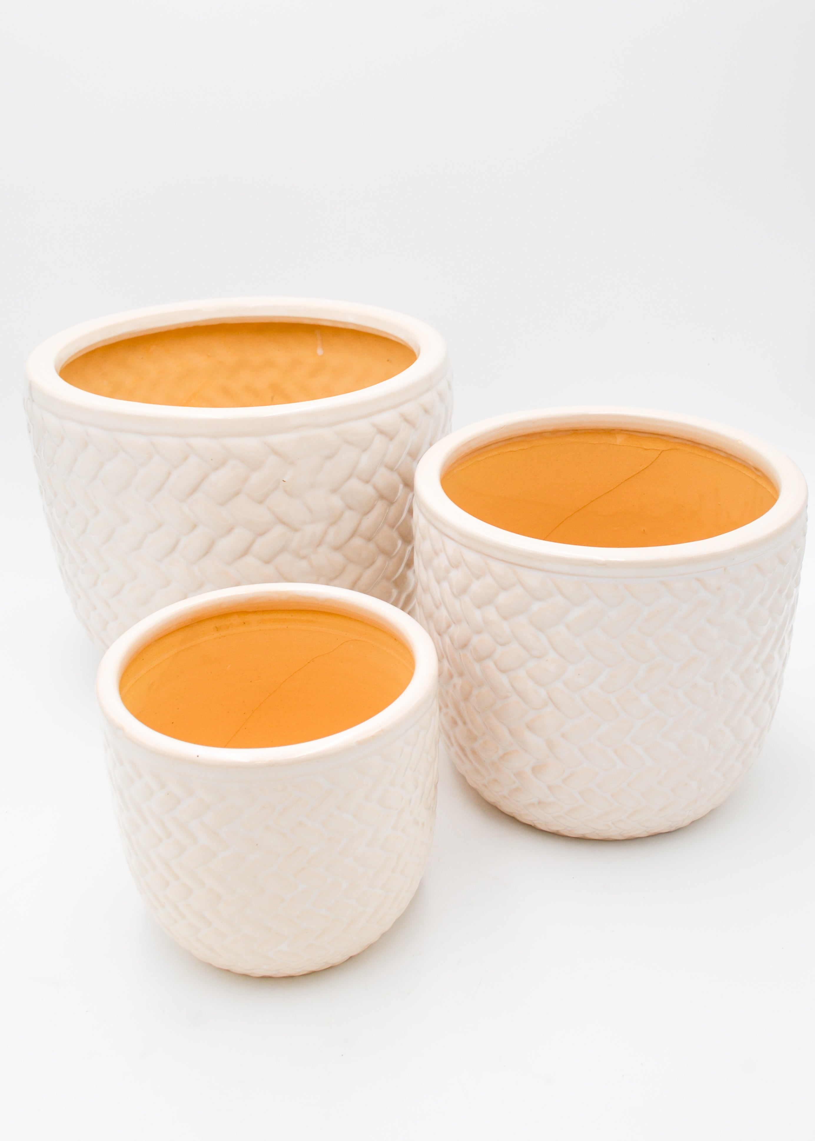 White Knit Design Ceramic Pots (3 Sizes Available)