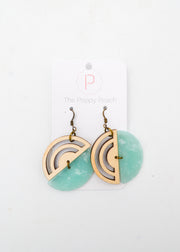 The Poppy Peach - Wood and Turquoise Resin Earrings