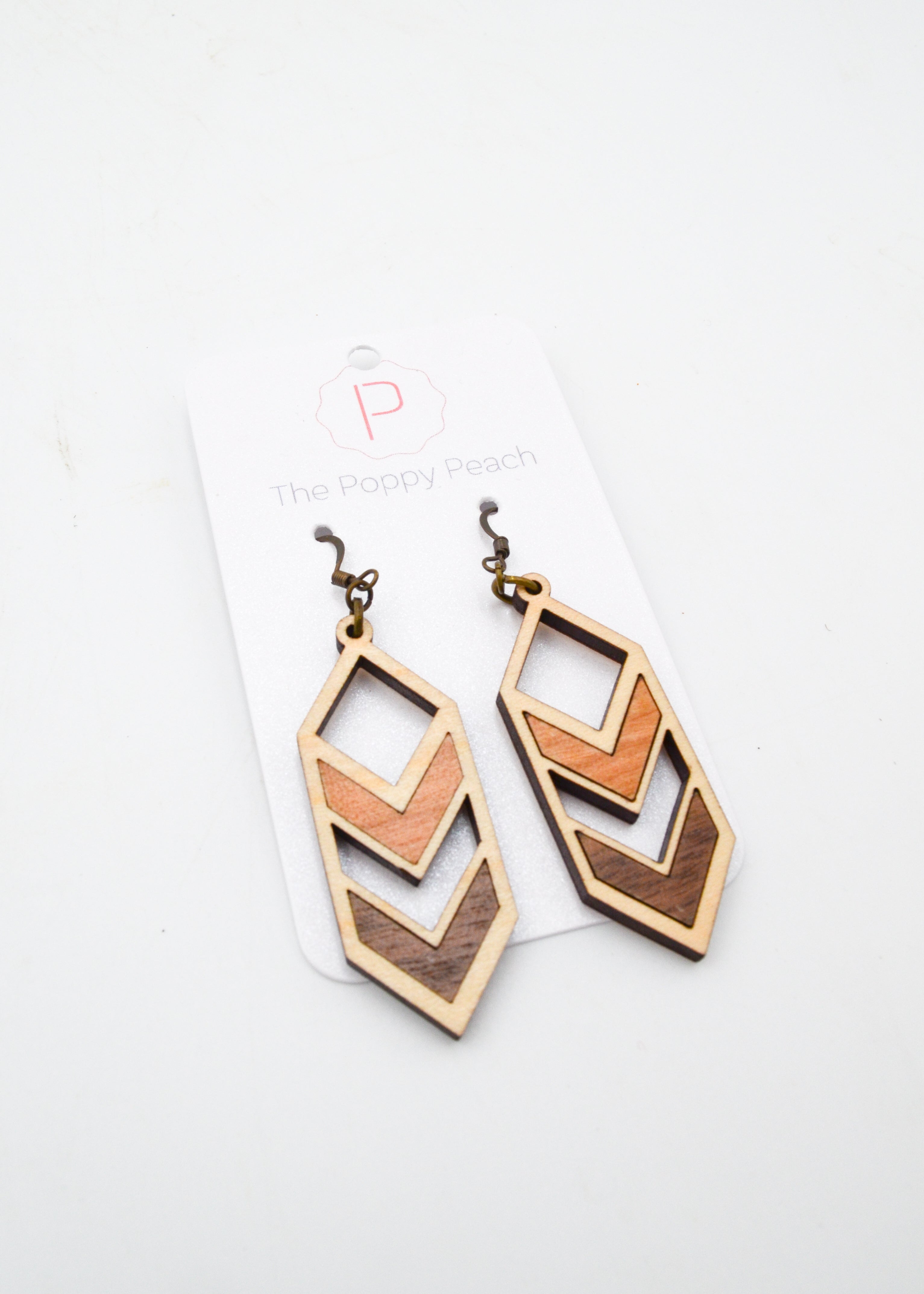 The Poppy Peach - Wood-cut Earrings