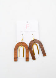 The Poppy Peach - Wood and Gold Arch Earrings