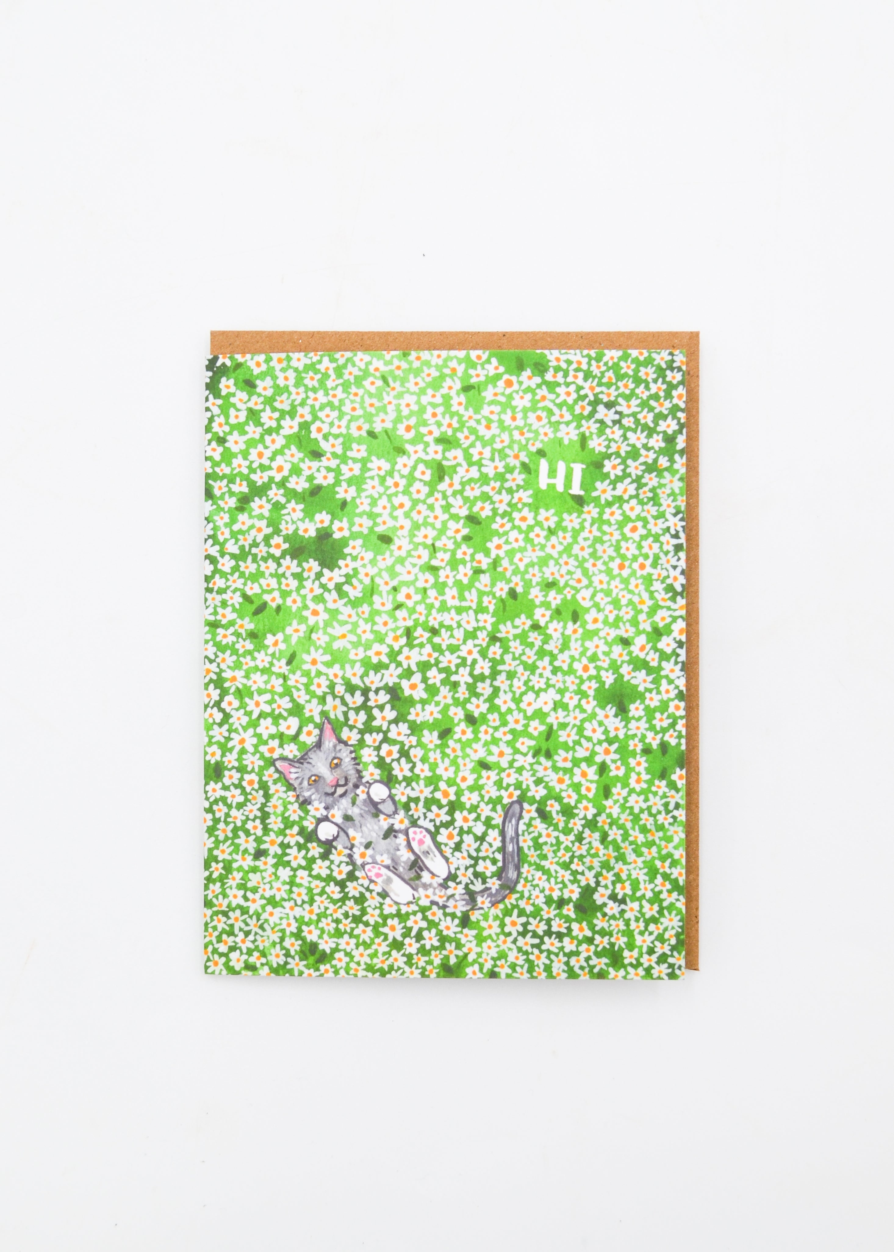 "Hi" Cat in Garden Card