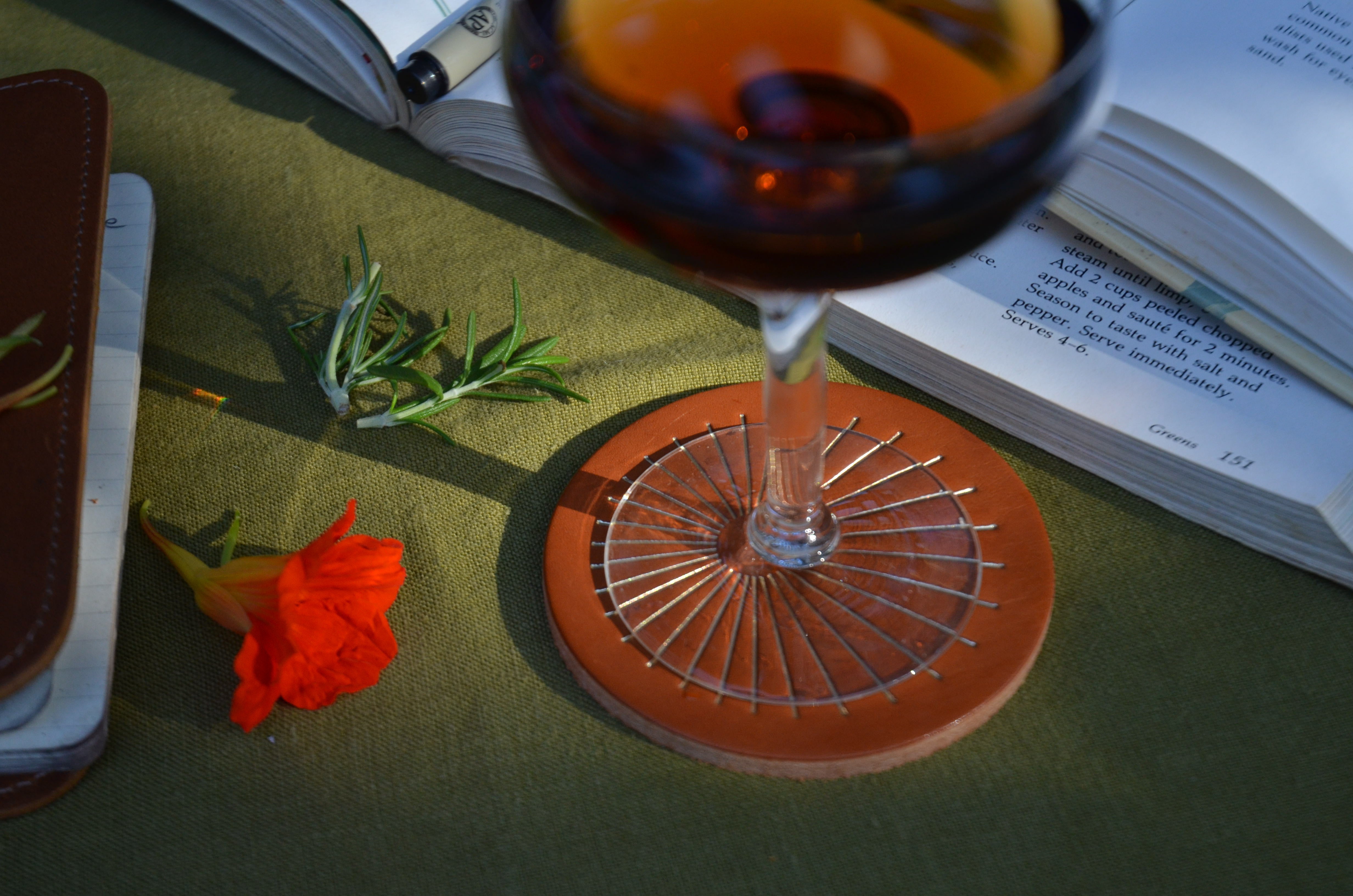 Sunburst Leather Coaster Set