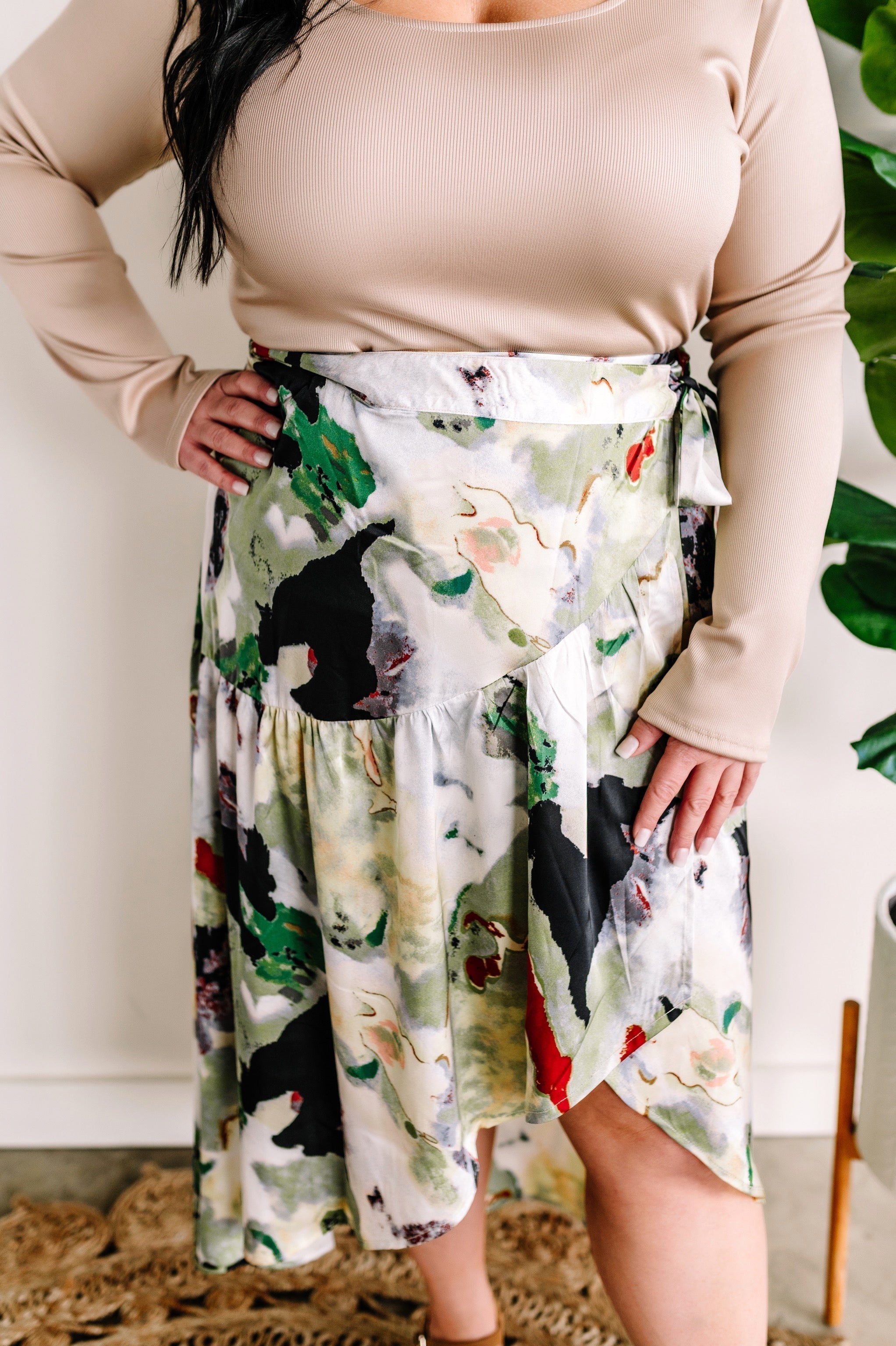 Silky Wrap Skirt In Fantasy Island Print by SidePony Boutique