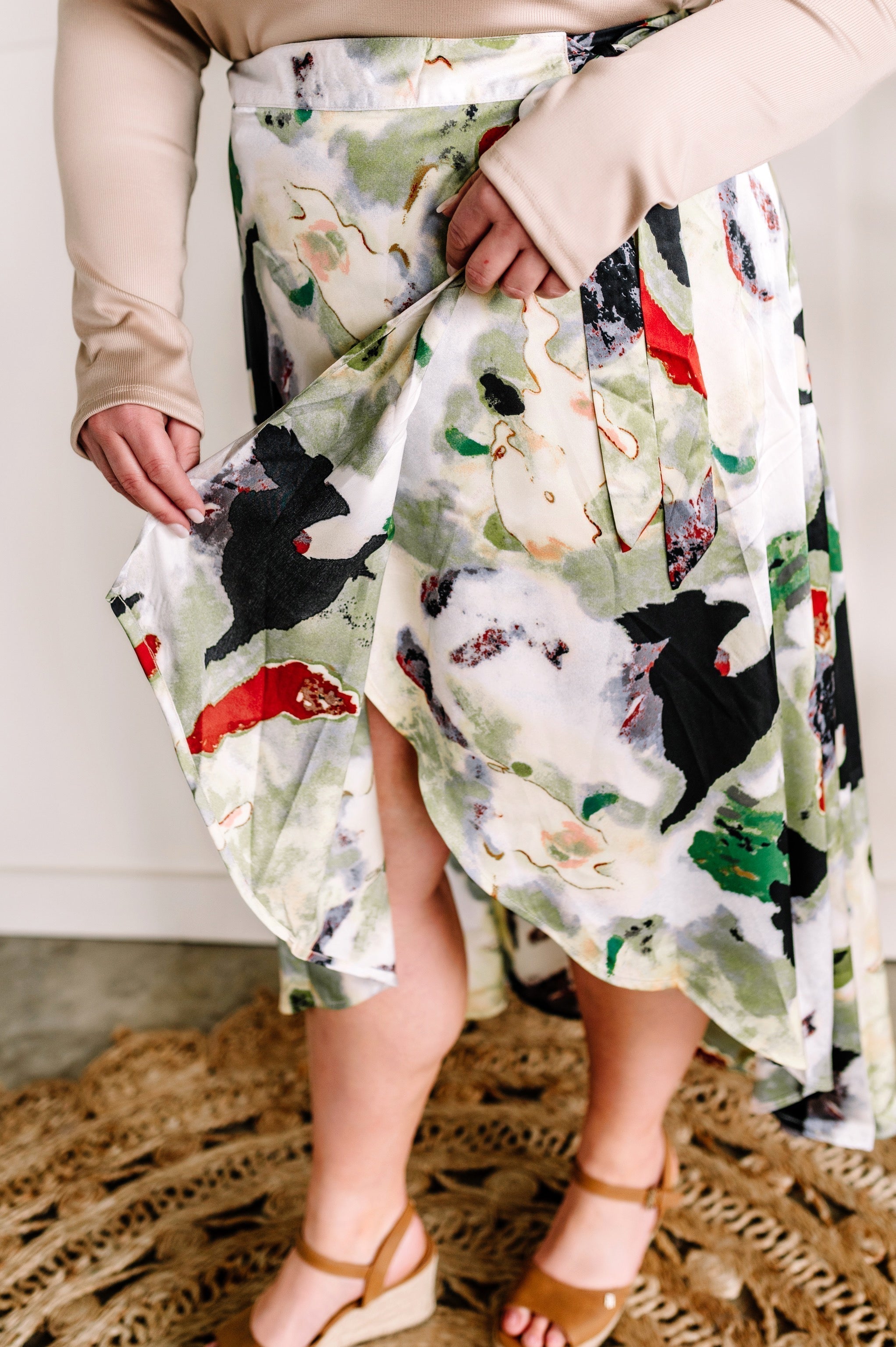 Silky Wrap Skirt In Fantasy Island Print by SidePony Boutique