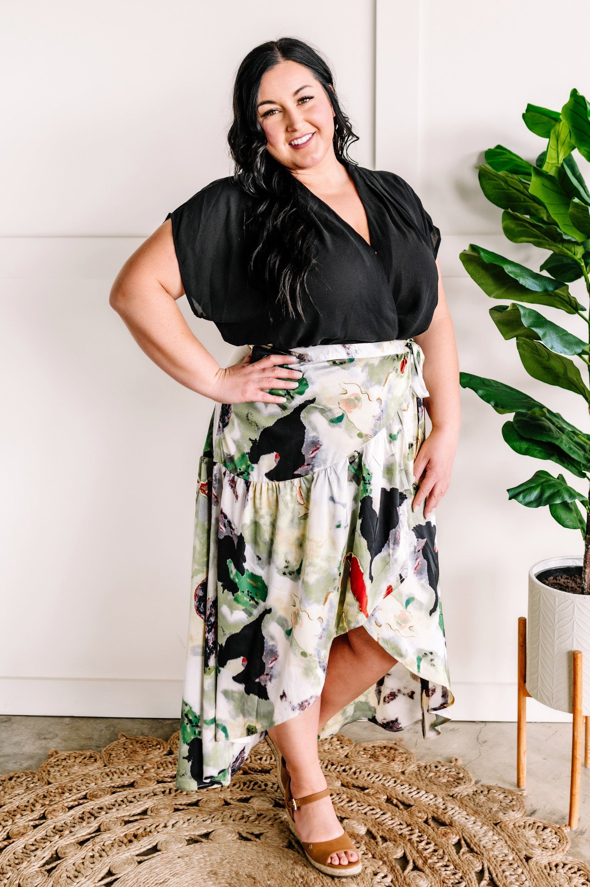 Silky Wrap Skirt In Fantasy Island Print by SidePony Boutique