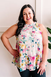 Tiered Tie Back Sleeveless Blouse In Easter Florals by SidePony Boutique