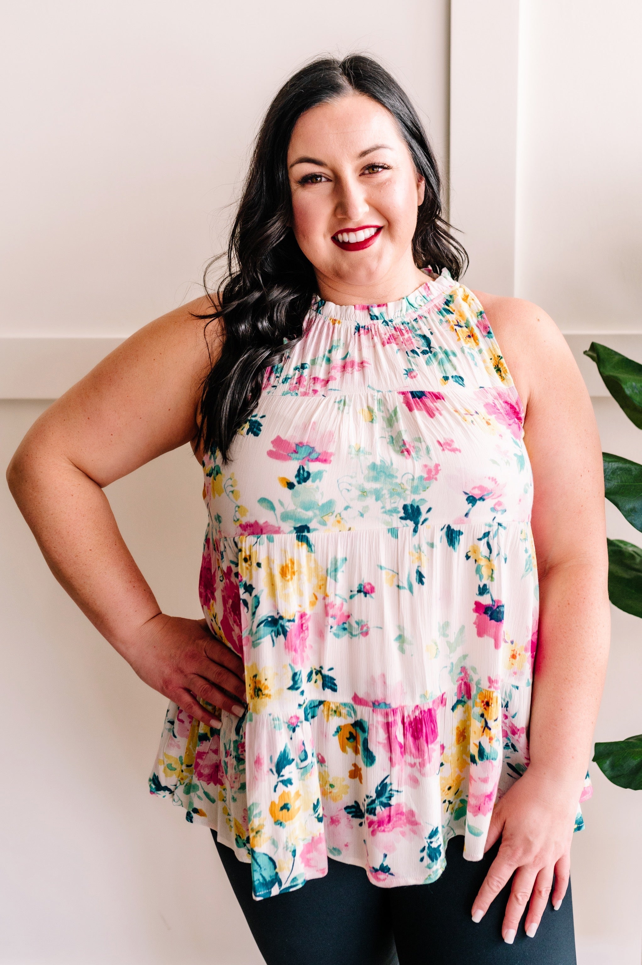 Tiered Tie Back Sleeveless Blouse In Easter Florals by SidePony Boutique