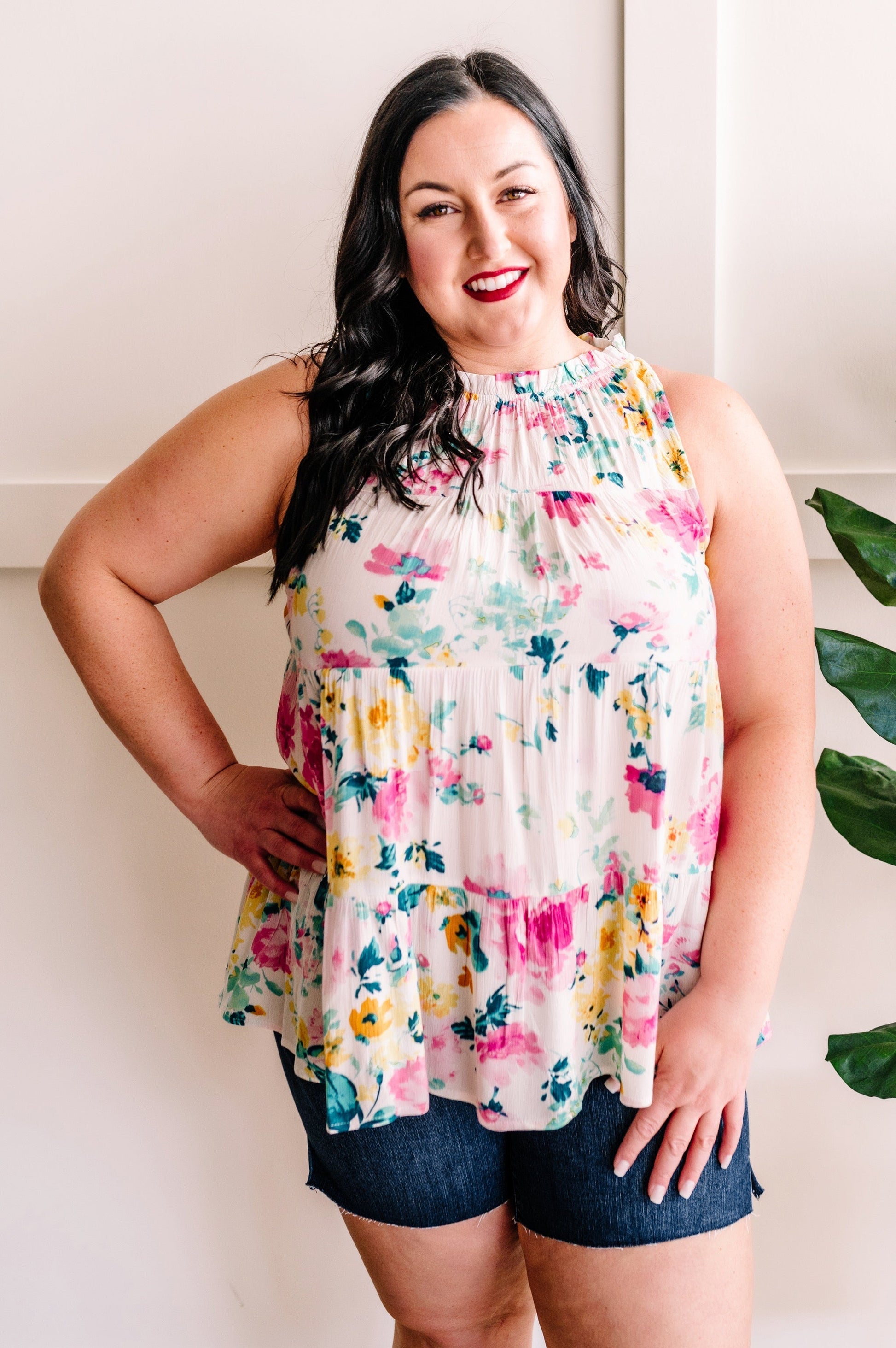Tiered Tie Back Sleeveless Blouse In Easter Florals by SidePony Boutique