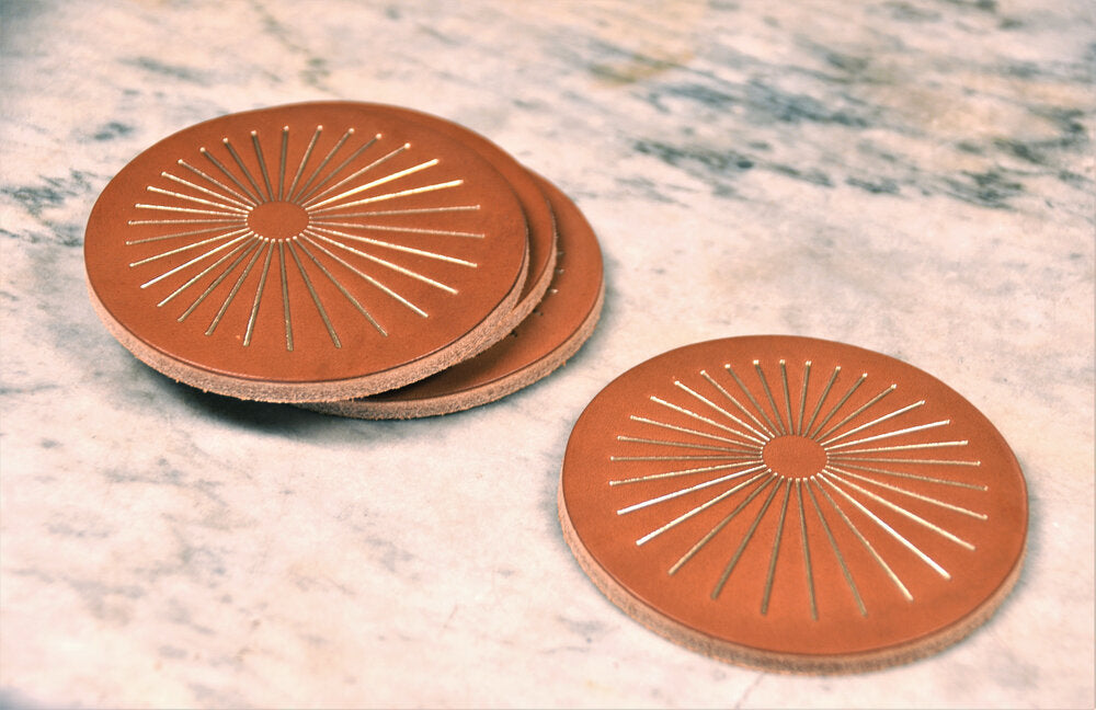 Sunburst Leather Coaster Set