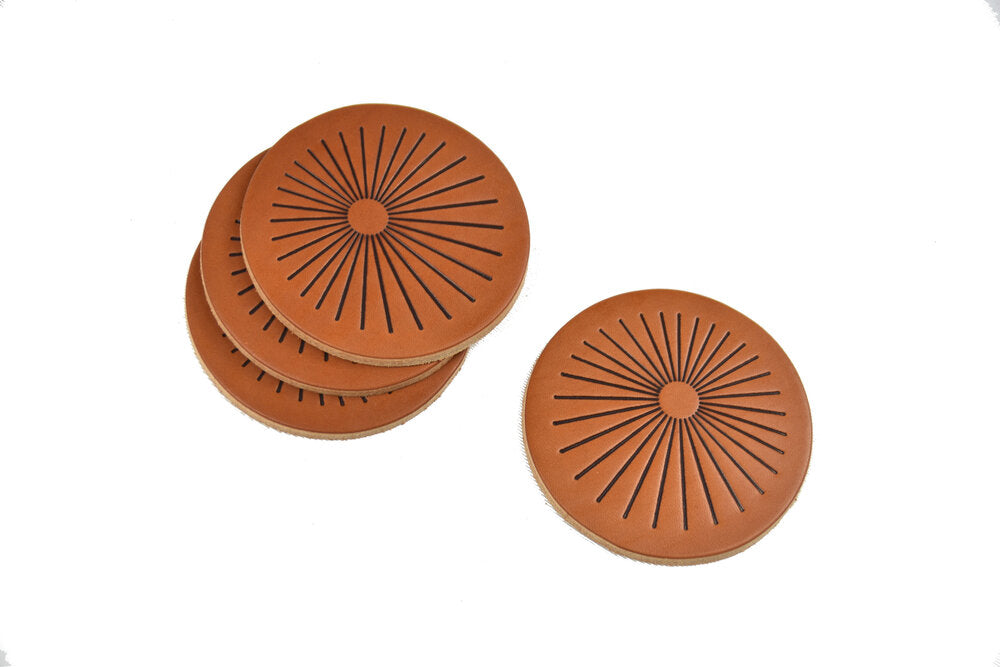 Sunburst Leather Coaster Set