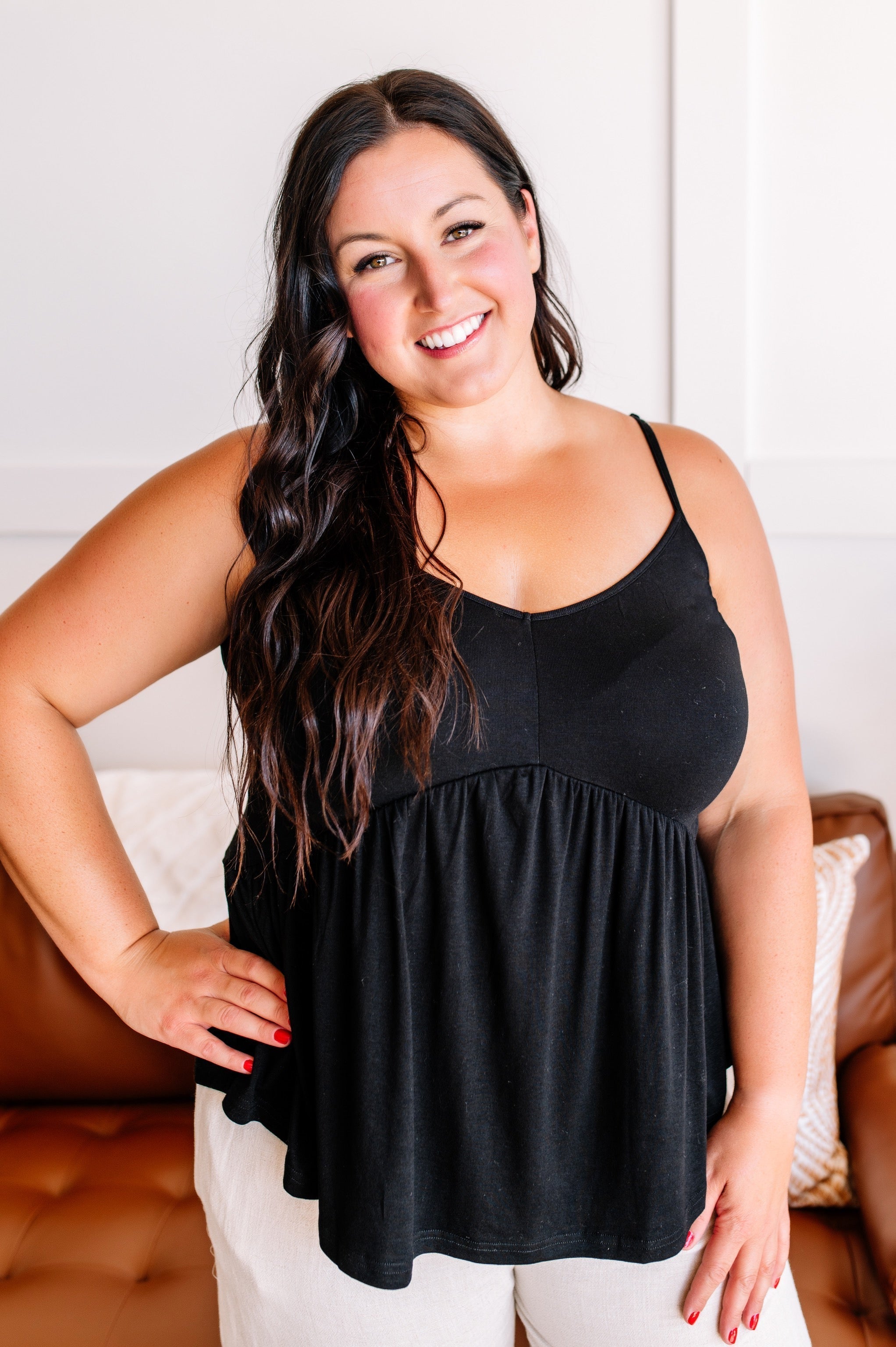 On The Hunt Babydoll Knit Tank Top In Black Beauty by SidePony Boutique