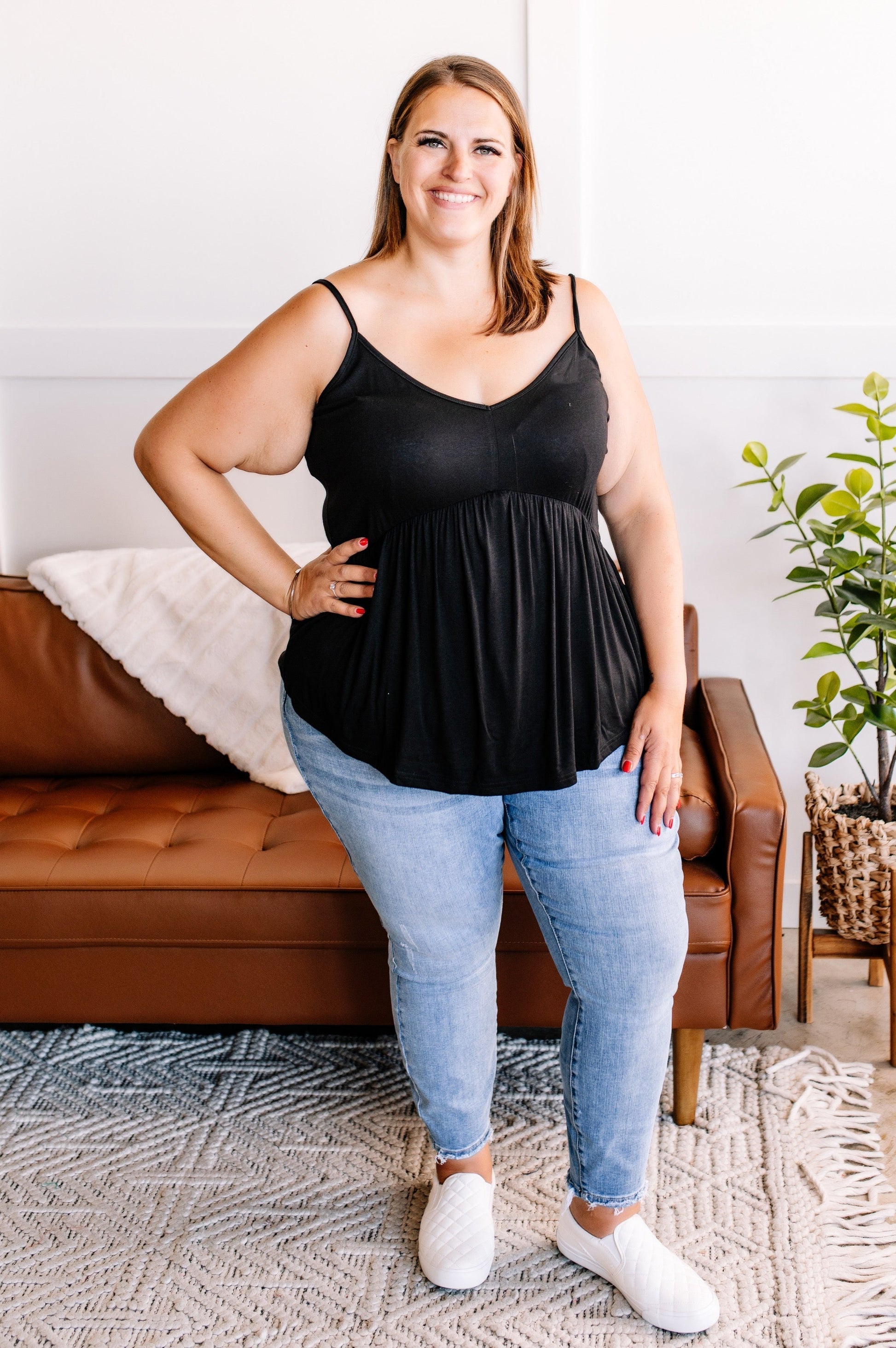 On The Hunt Babydoll Knit Tank Top In Black Beauty by SidePony Boutique