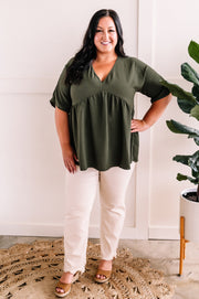 V Neck Babydoll Blouse In Olive by SidePony Boutique