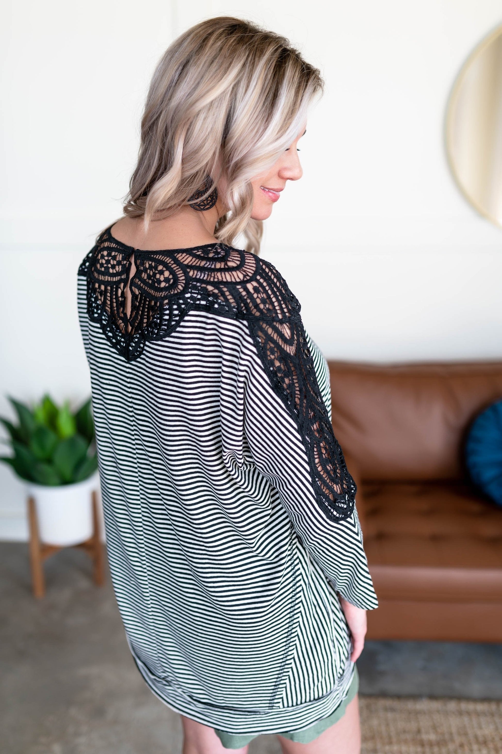 Chasing After You Lace Trim Top In Black & White by SidePony Boutique