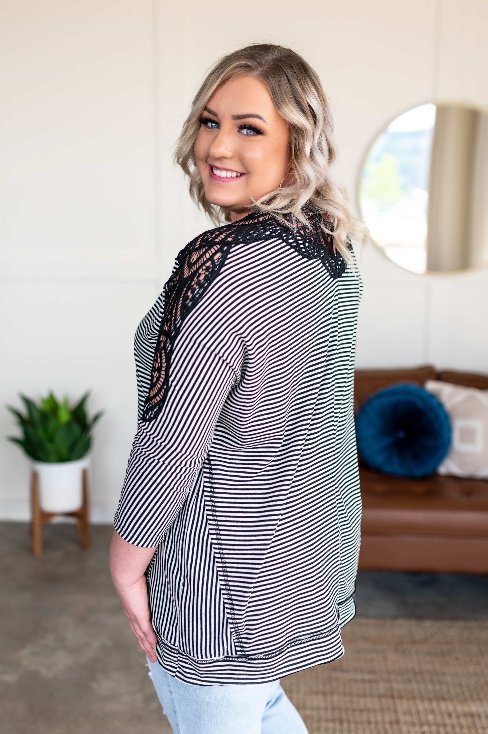 Chasing After You Lace Trim Top In Black & White by SidePony Boutique