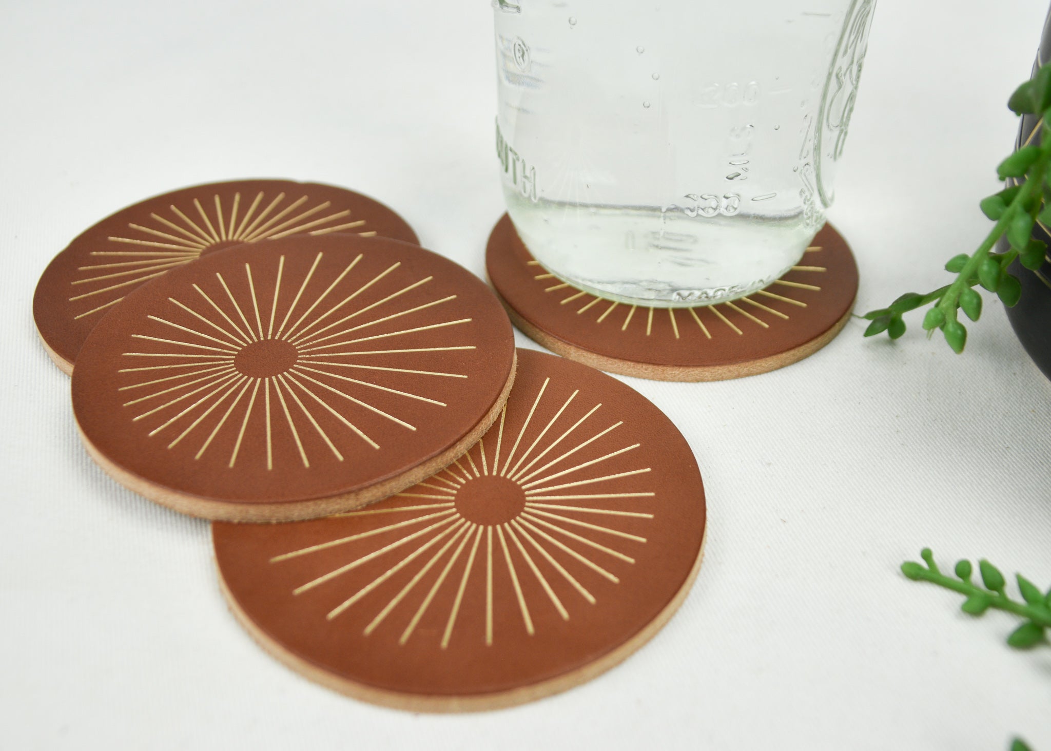 Sunburst Leather Coaster Set